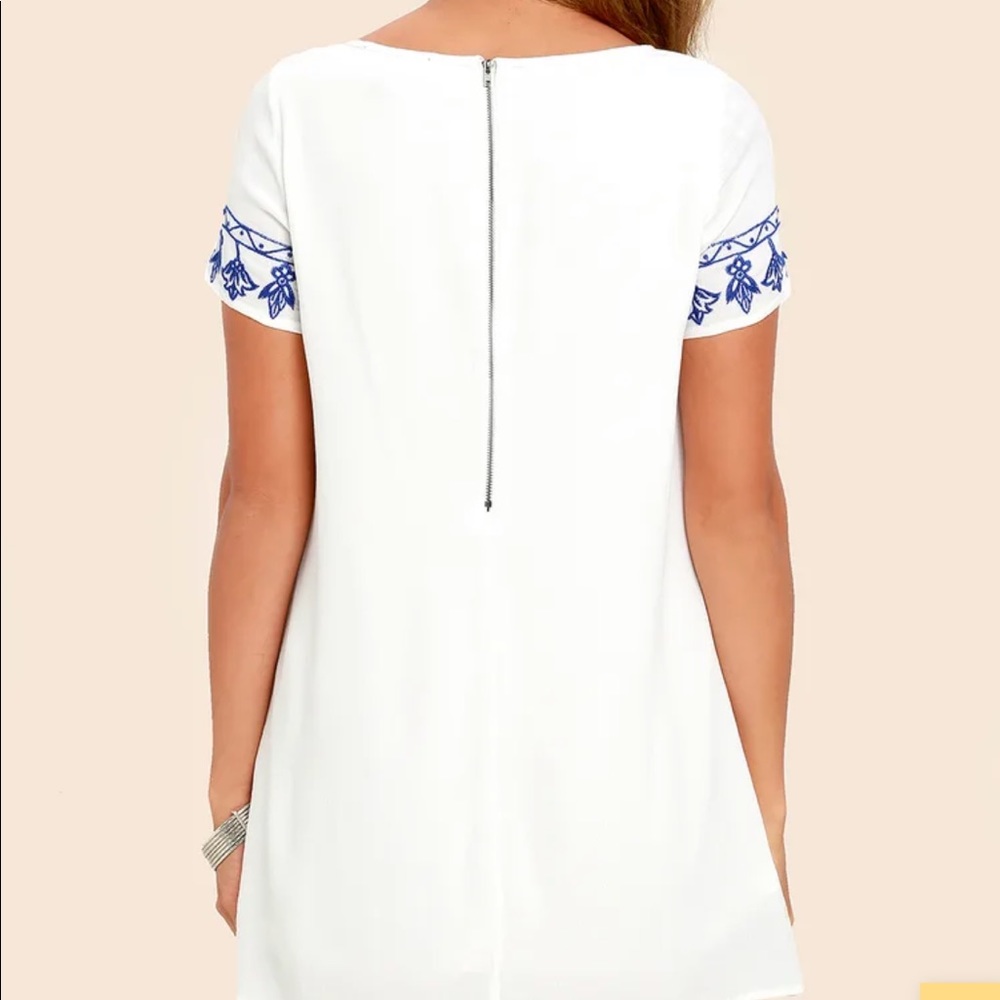 White Shift Dress / Lulus Tale to Tell Blue and Ivory Embroidered Dress - Picture 3 of 8